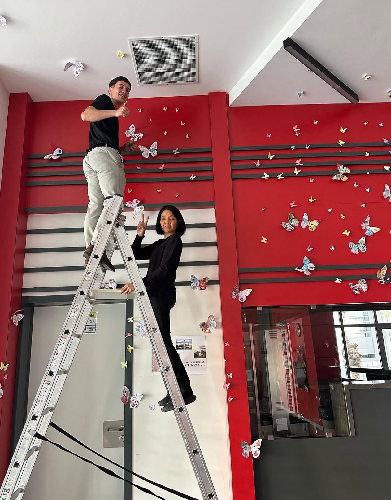 Juan and Linda hanging the first butterflies in Kayseri